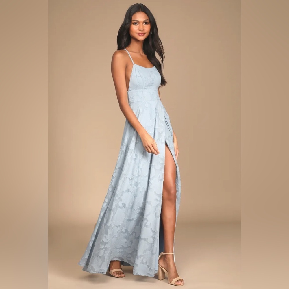 Lulus Let There Be Romance Slate Blue Burnout Floral Maxi Dress - Picture 3 of 7